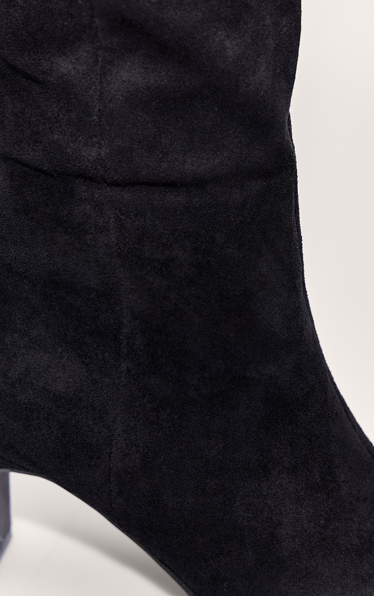 Black Wide Fit Suede Point Toe Block Heeled Over The Knee High Boot image 5