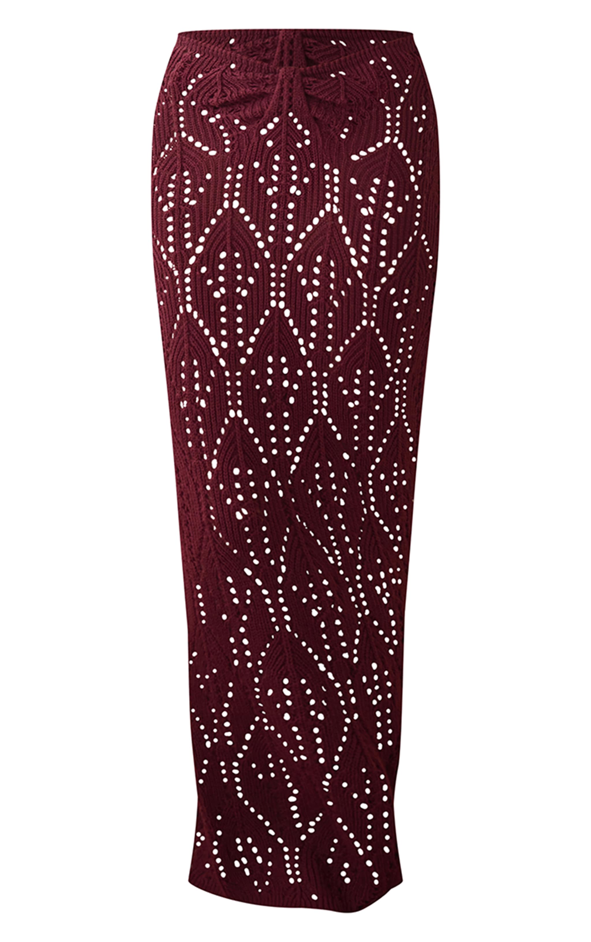 Burgundy Crochet Knot Detail Maxi Beach Skirt image 5