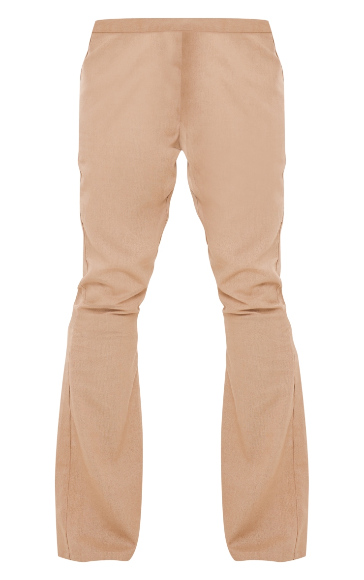 Taupe Linen Look Fitted Flared Pants image 5