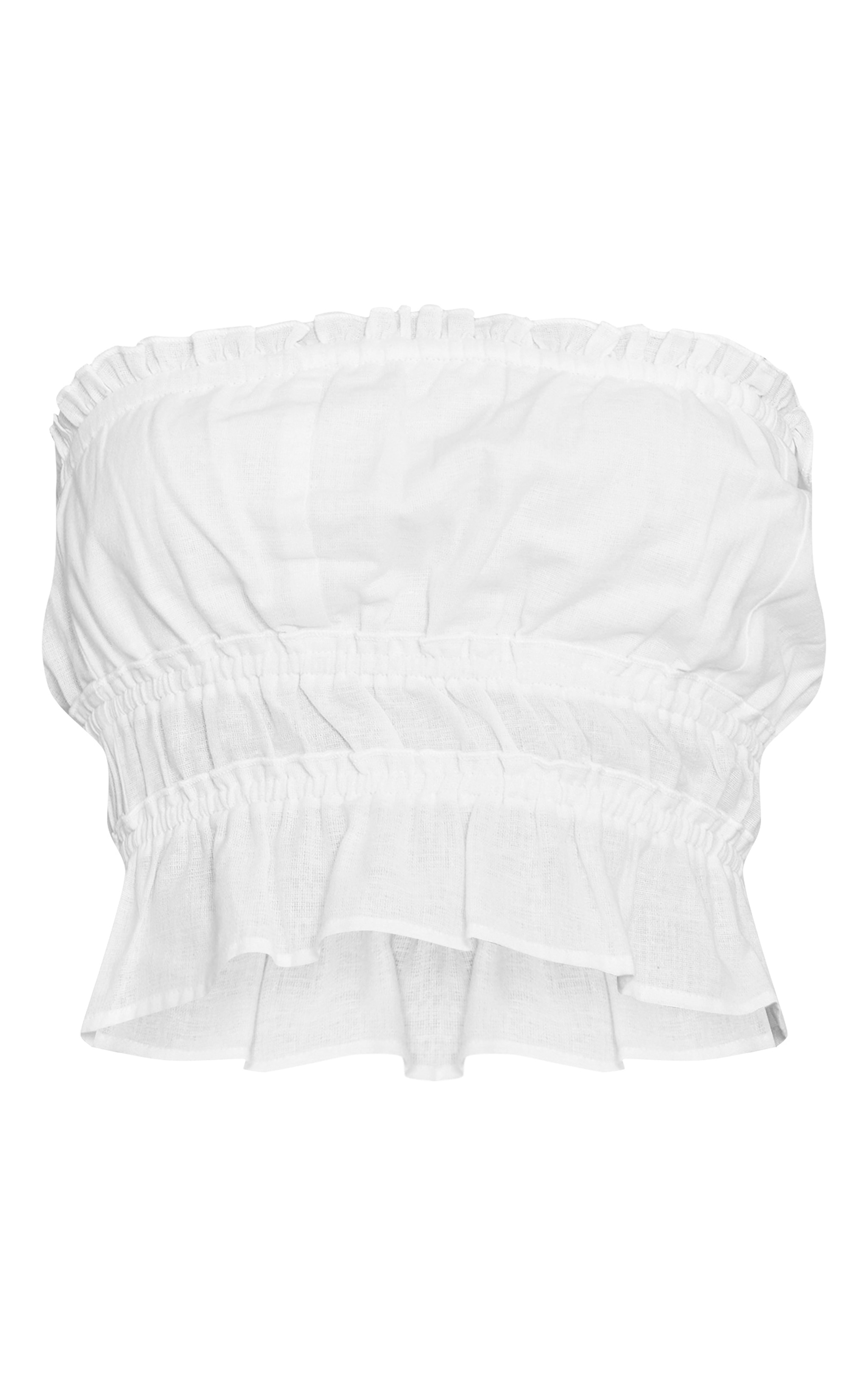 White Linen Look Shirred Bandeau Top image 5