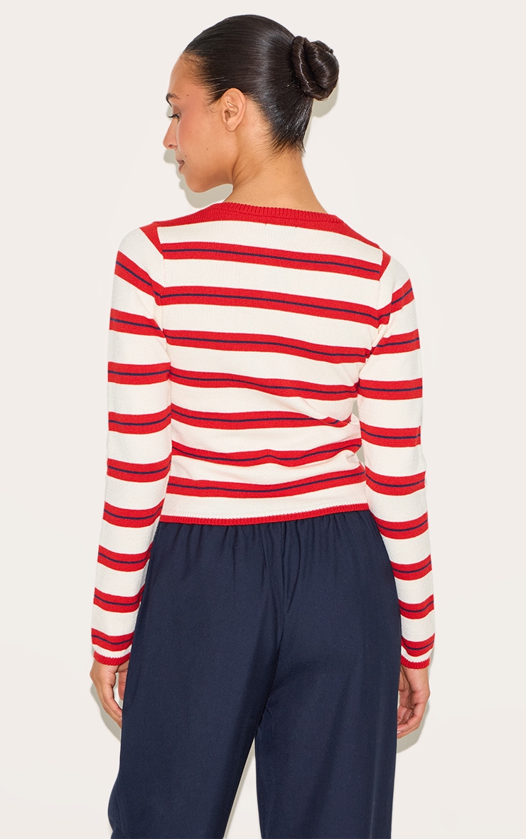 Haut Long Tricoté à Rayures Rouges, Taille Petite image 2