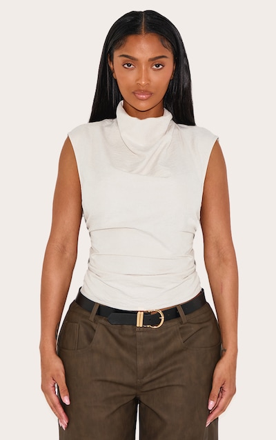 Shape Top en peau de pêche crème à col montant ras