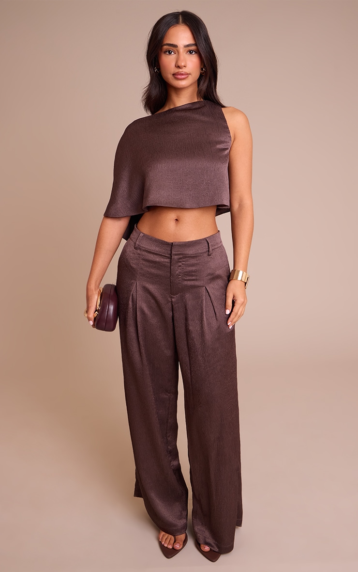 Petite Taupe Textured Satin Wide Leg Pants  image 2