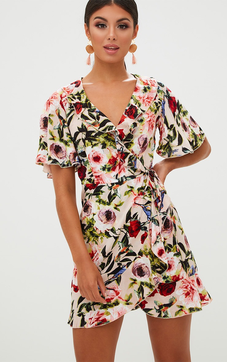 pretty little thing floral wrap dress