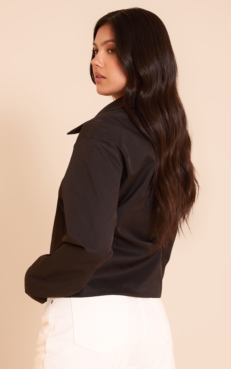 Black Fitted Zip Up Collared Jacket image 2
