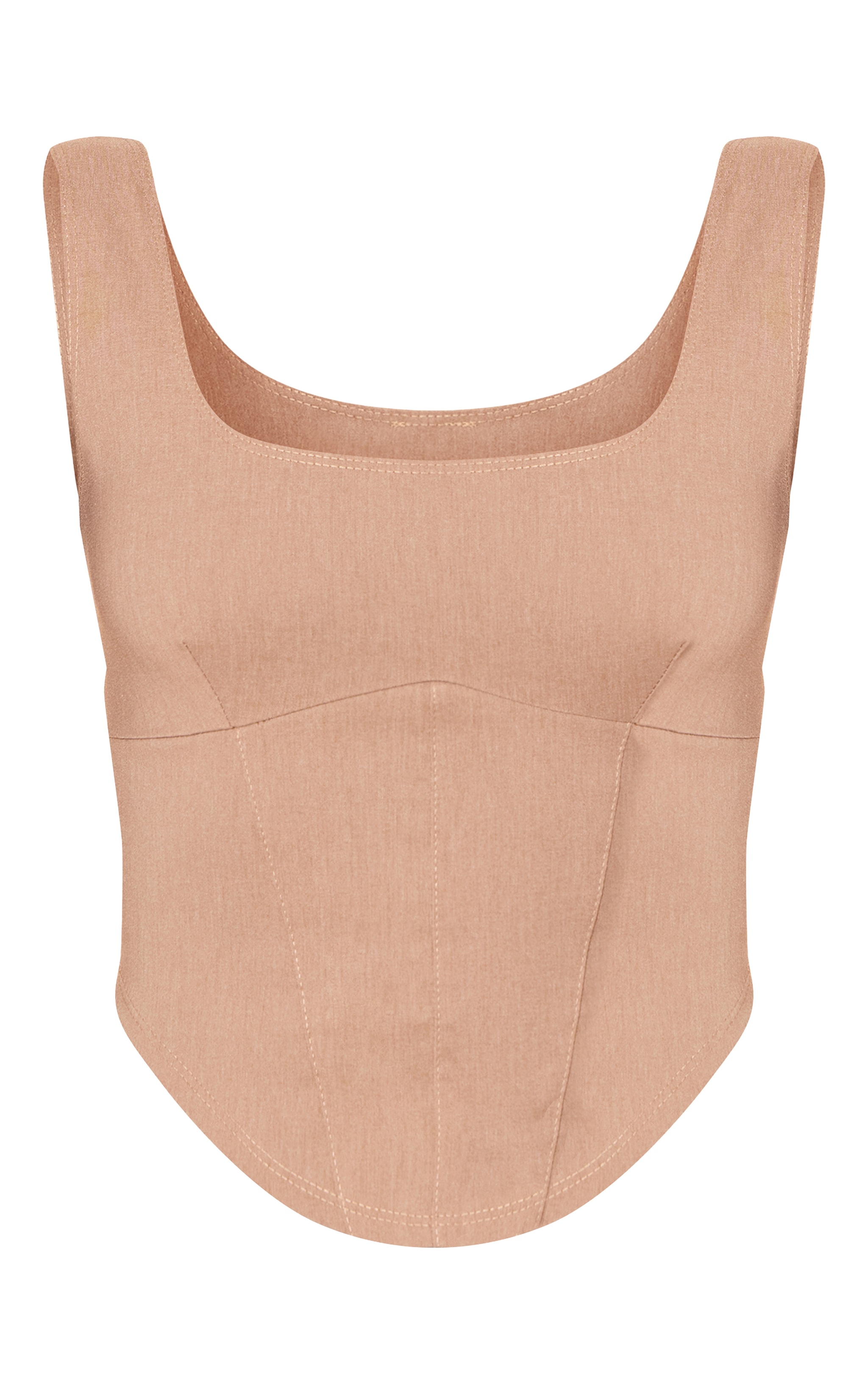 Mushroom Marl Stretch Woven Square Neck Corset Top image 5