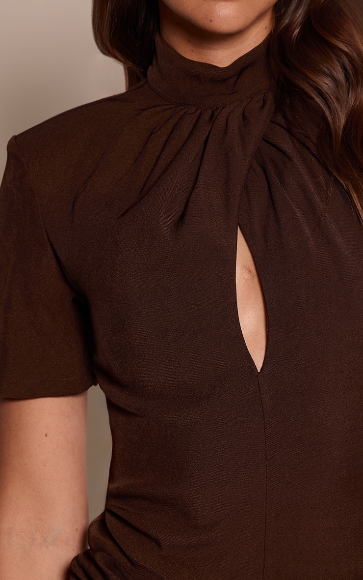 Brown Twist Detail Shoulder Pad Bodysuit image 4