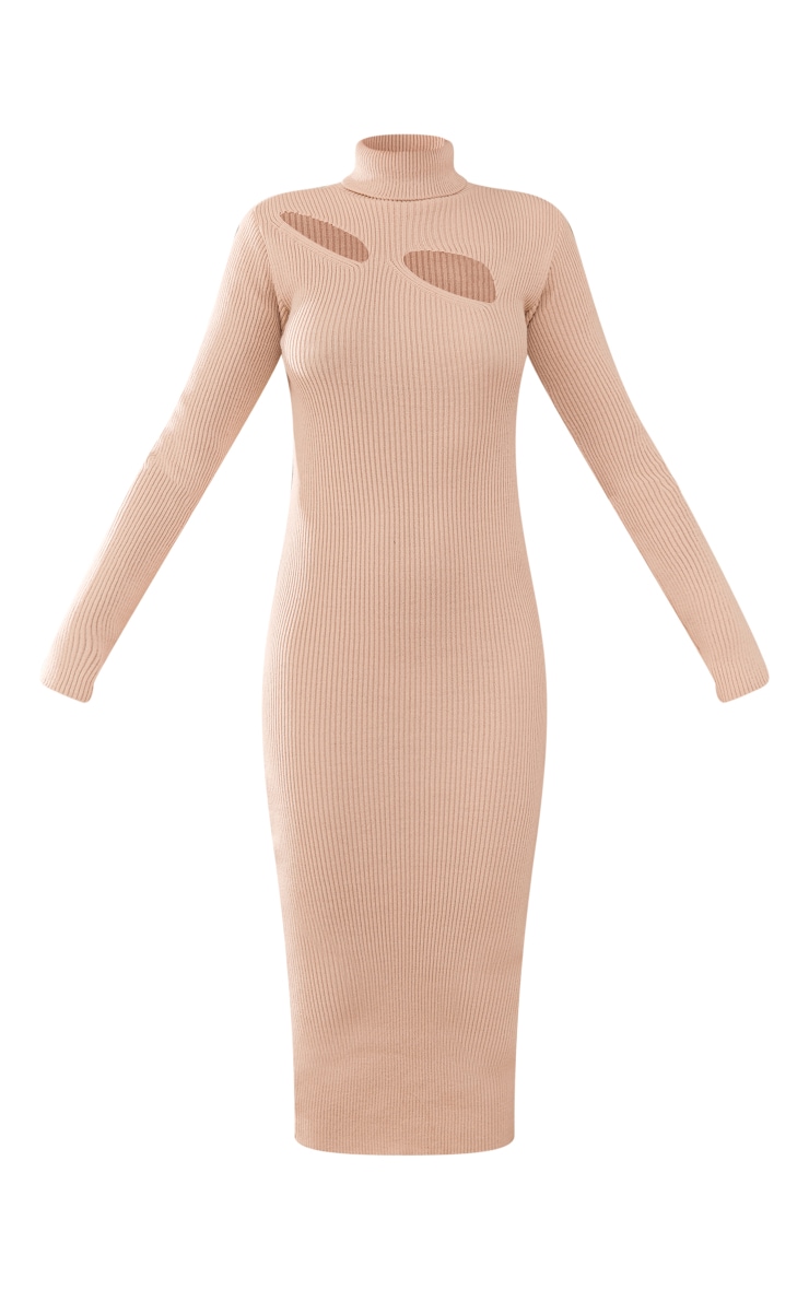 Oatmeal Front Cut Outs Midaxi Knitted Midaxi Dress image 5