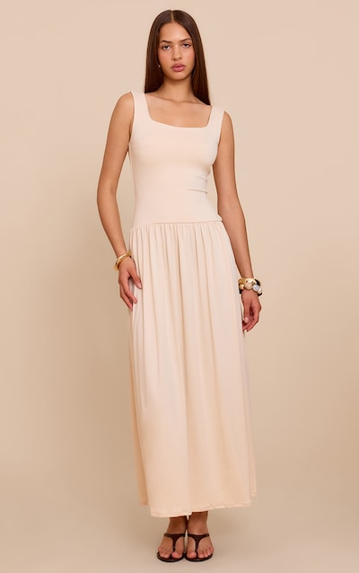 Almond Double Contour Scoop Neck Drop Waist Maxi Dress