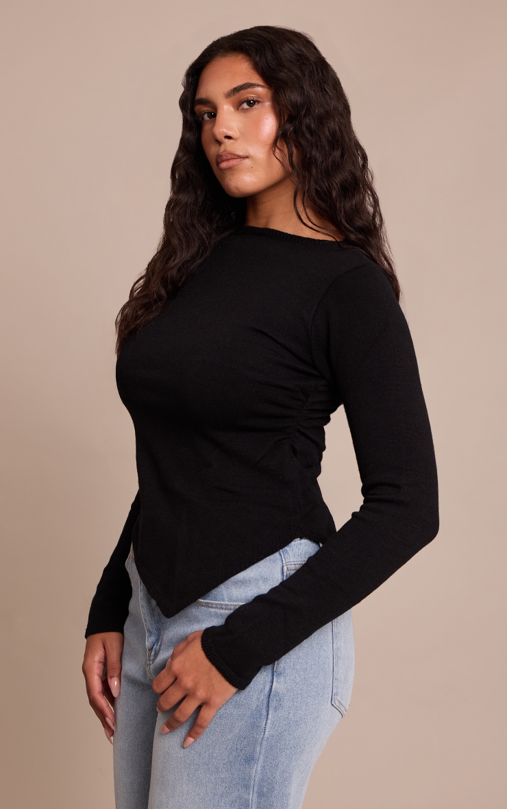 Shape Black Knit Asym Long Sleeve Top image 4