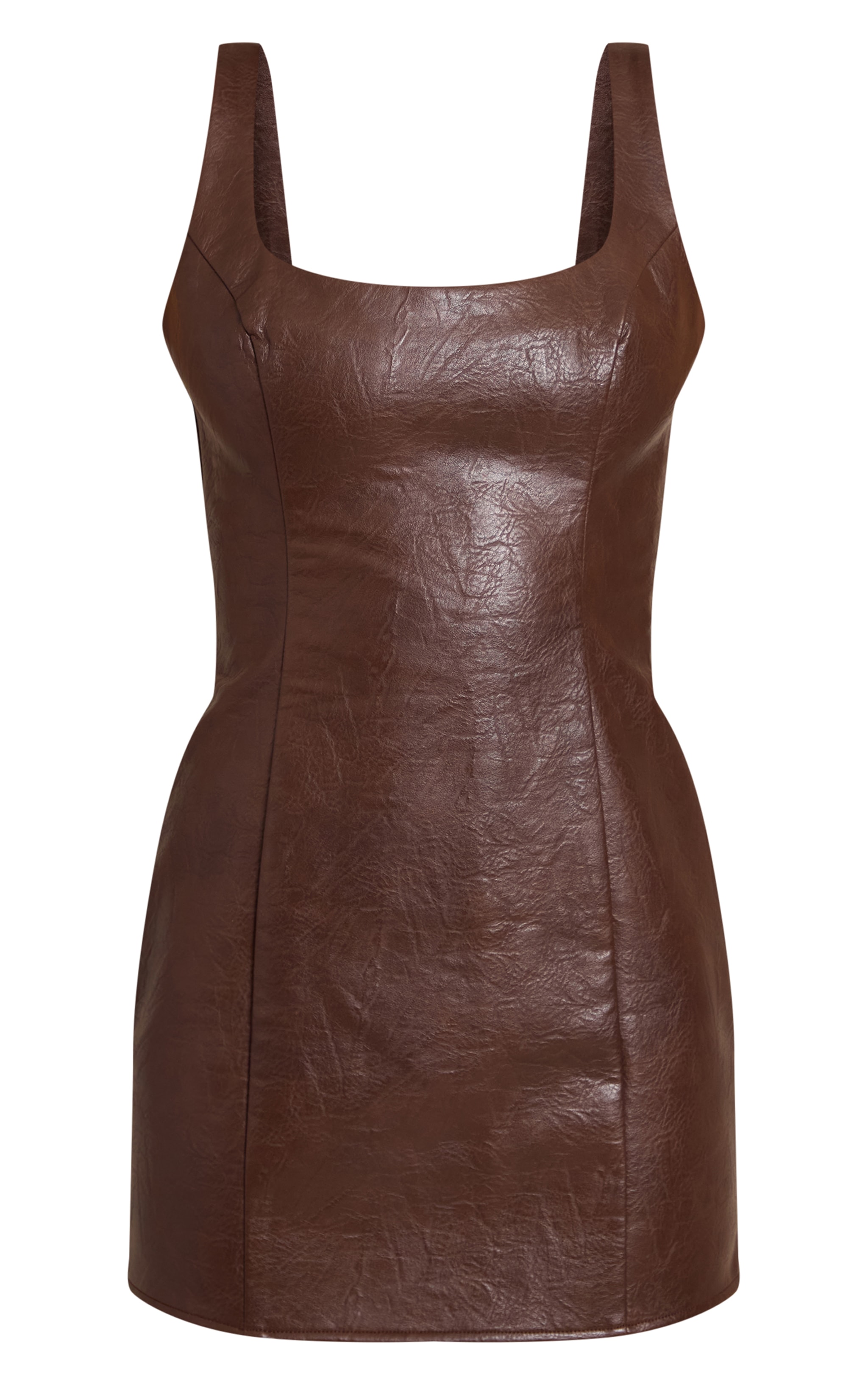Mini robe en PU chocolat à col carré image 5