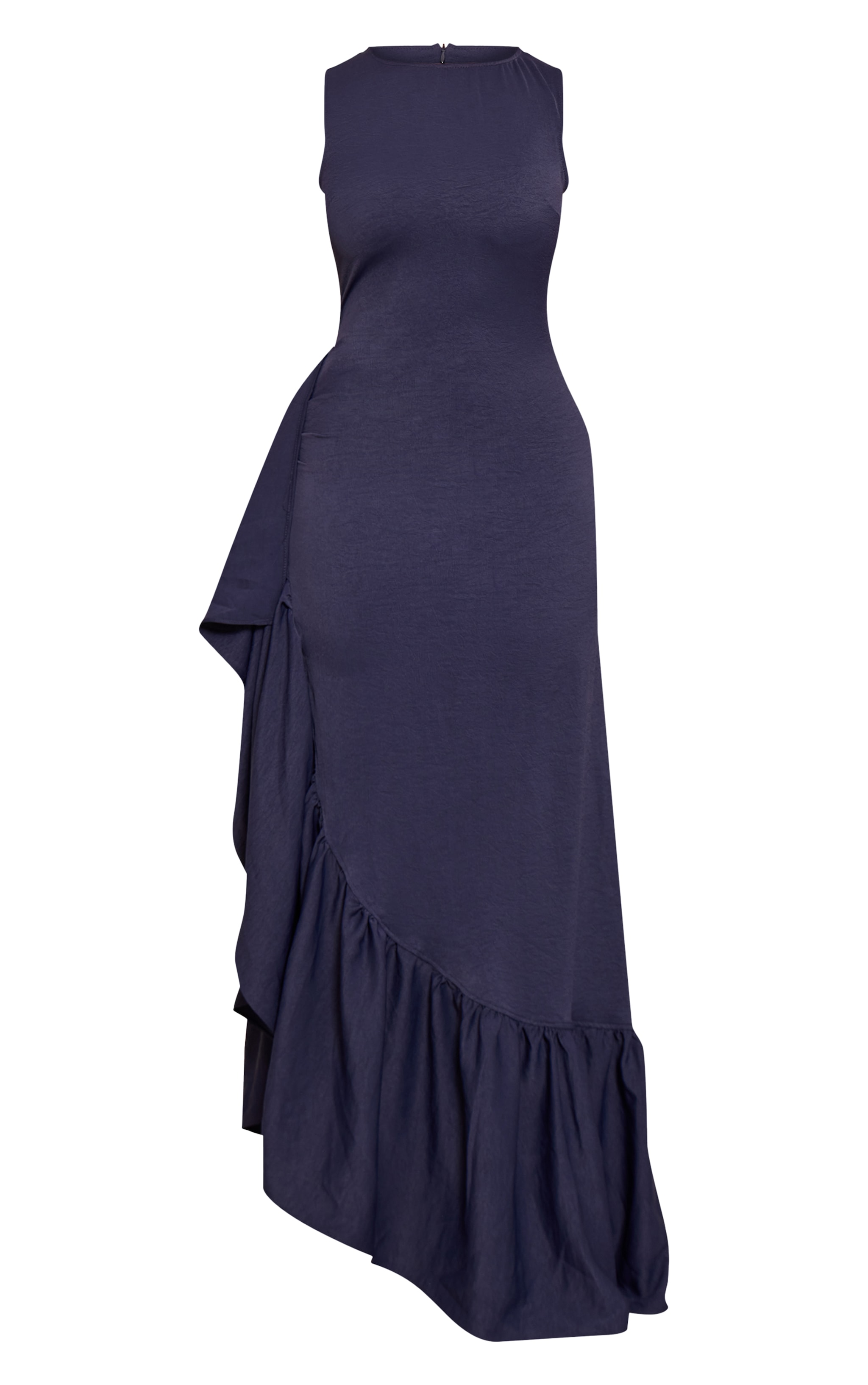 Shape Navy Stretch Woven Boat Neck Side Split Frill Maxi Dress image 5