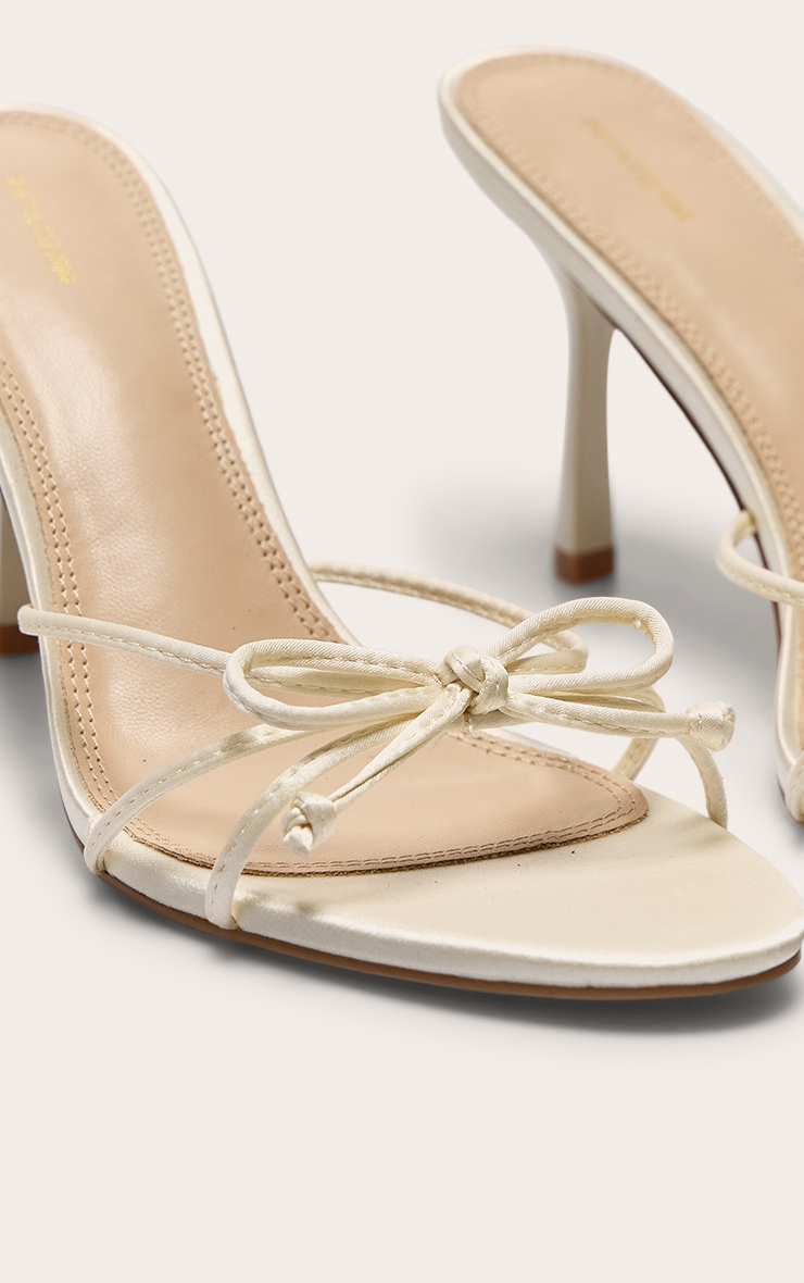 Ivory Satin Round Toe Bow Detail Mid Stiletto Heeled Mules image 4