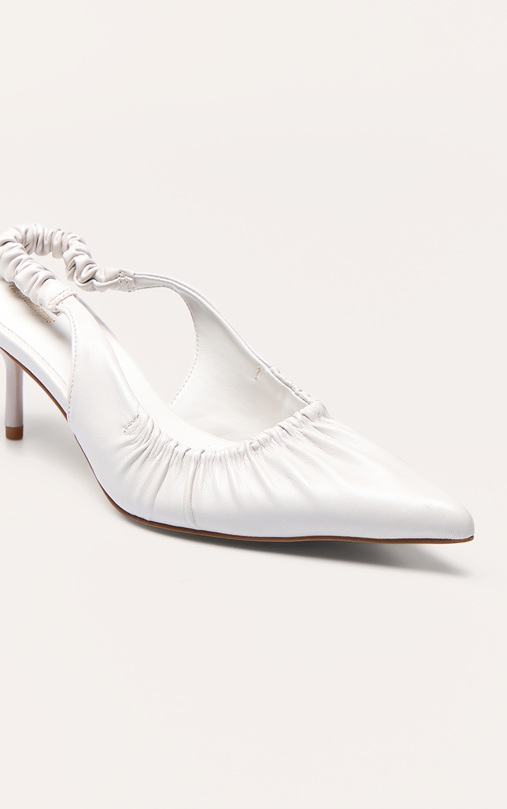 Cream Ruched Low Heel Sling Back Court Shoe image 5