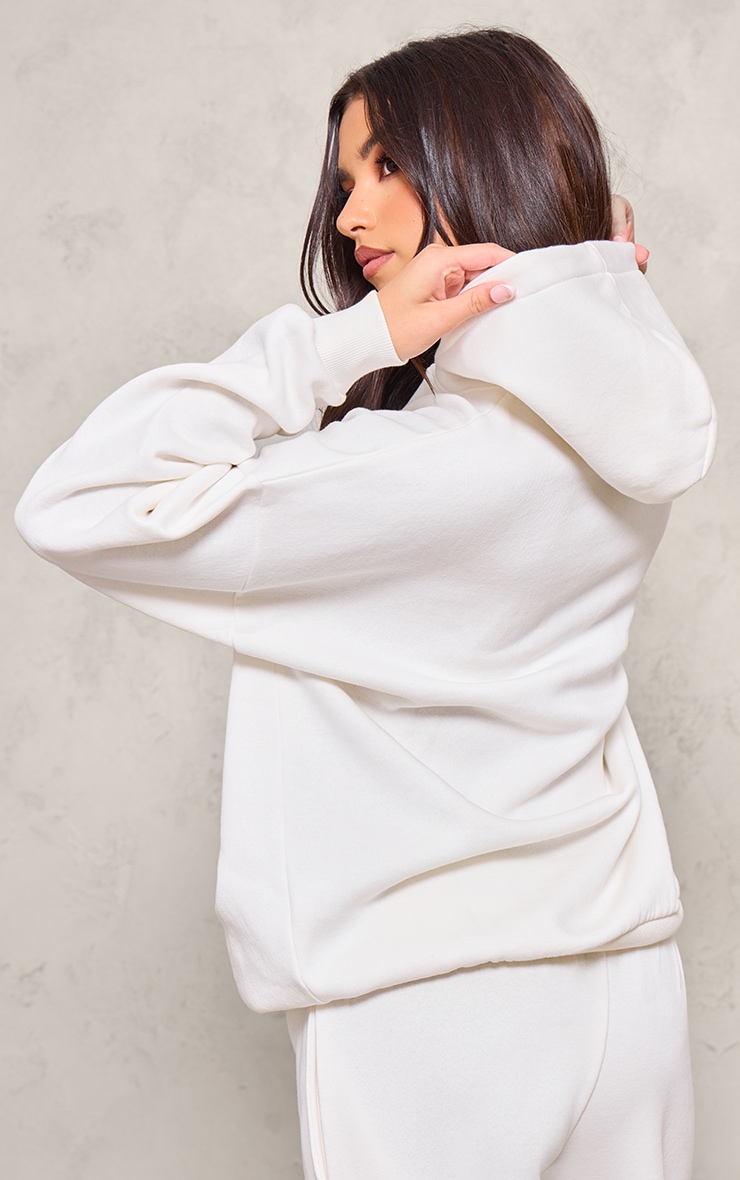 PRETTYLITTLETHING Cream PLT Logo Oversized Hoodie image 2