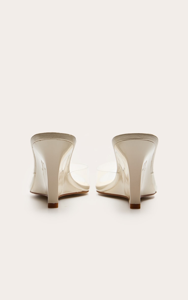 Ecru Wide Fit Pu Point Toe Perspex Strap Heeled Wedges image 4