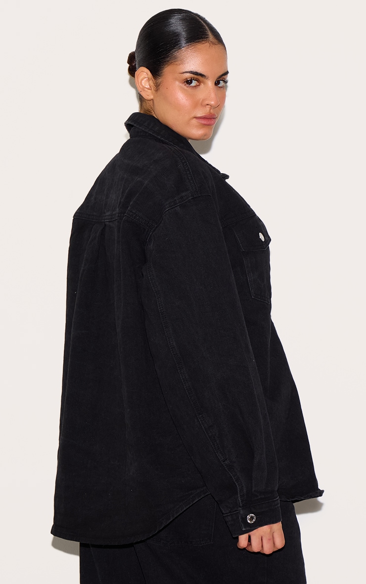 Plus Washed Black Long Sleeve Denim Shirt image 2