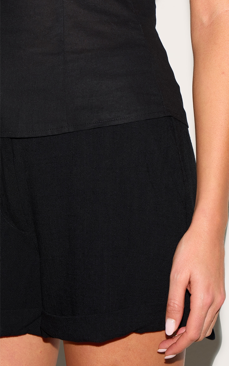 Black Tailored Linen Blend Shorts image 5