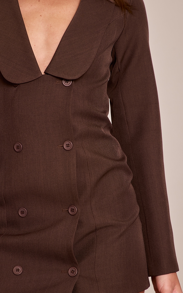 Chocolate Woven Curved Lapel Blazer Dress image 4