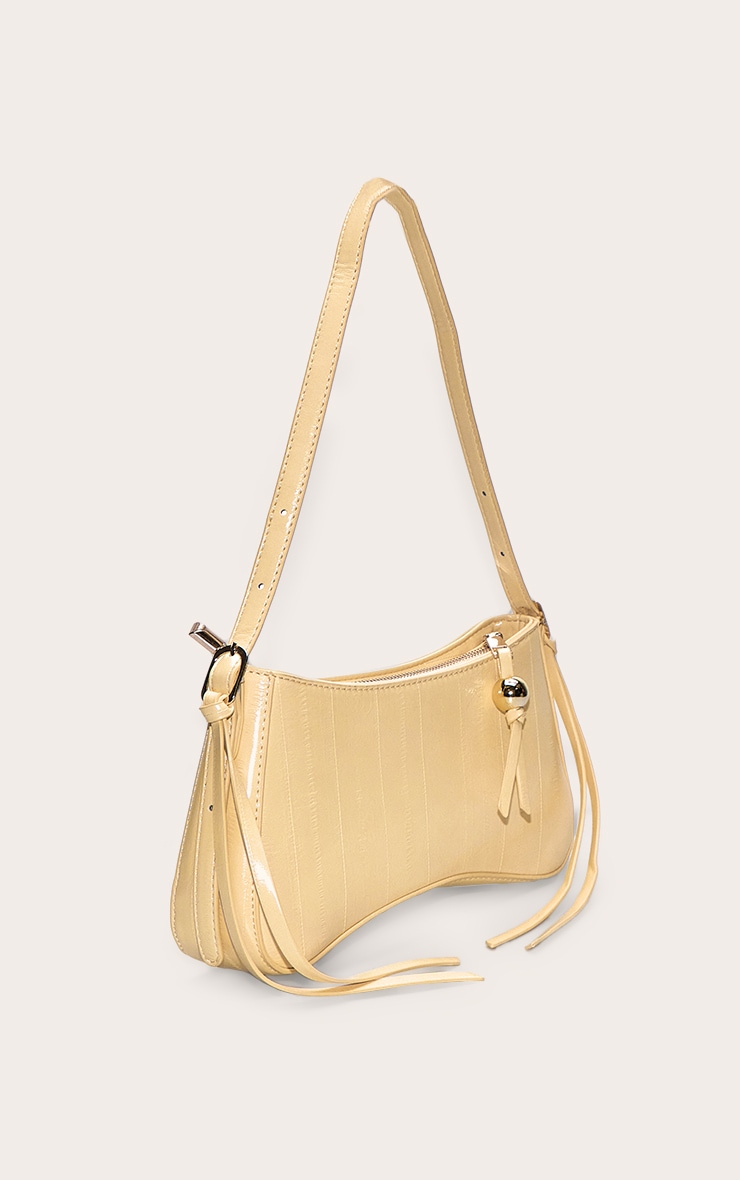 Sac à main incurvé jaune beurre à perle image 3