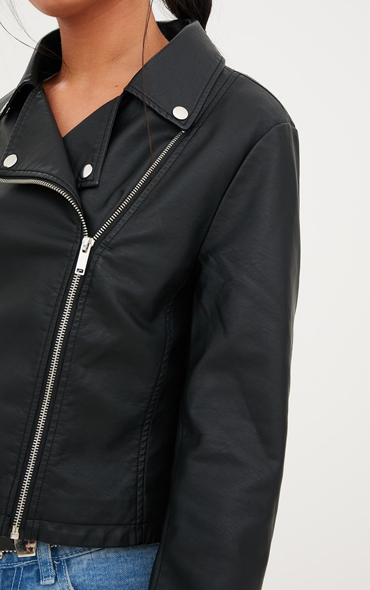 Black PU Biker Jacket With Pocket Detail. Coats & Jackets