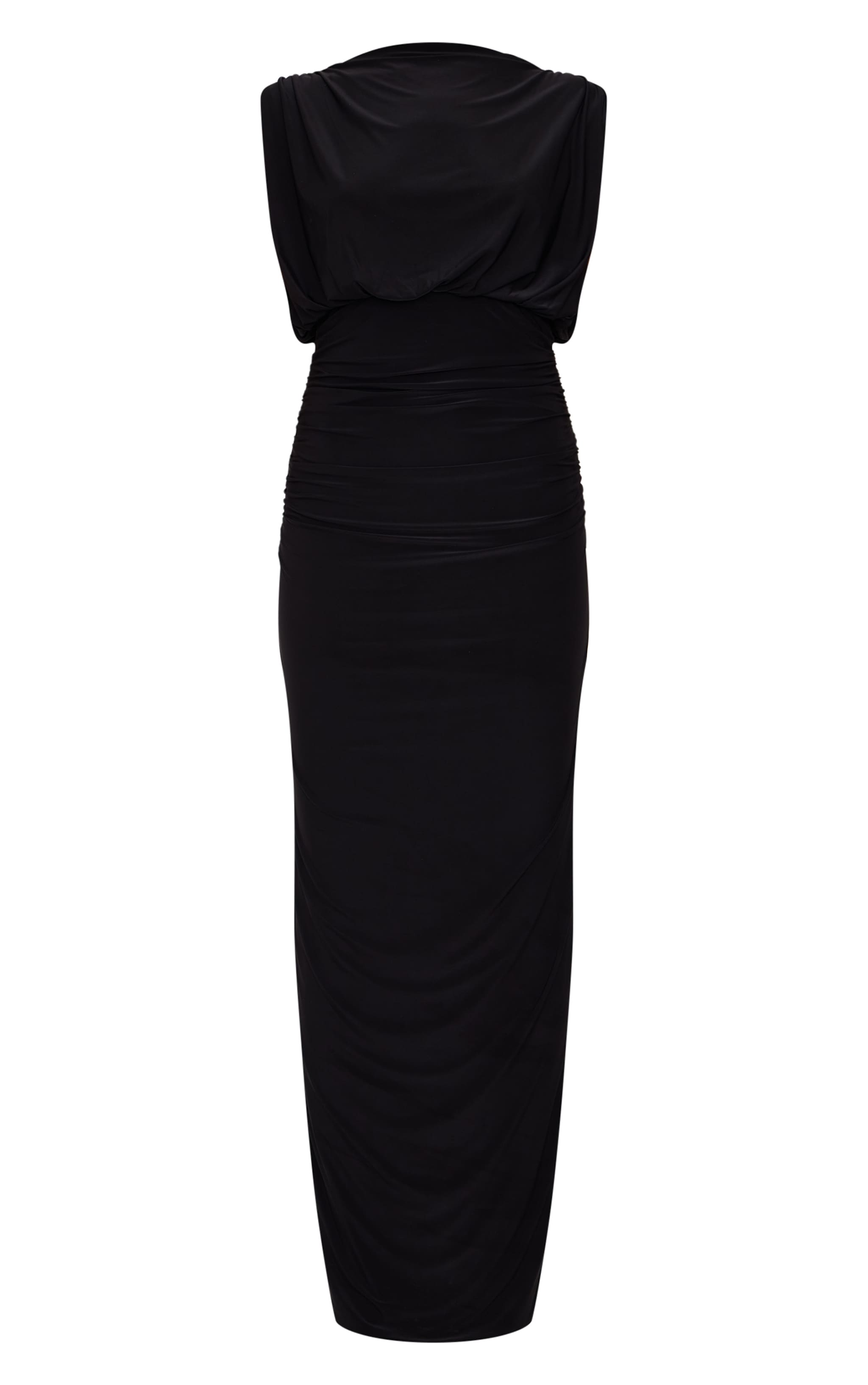 Black Double Layered Slinky Ruched Fold Over Maxi Dress image 5