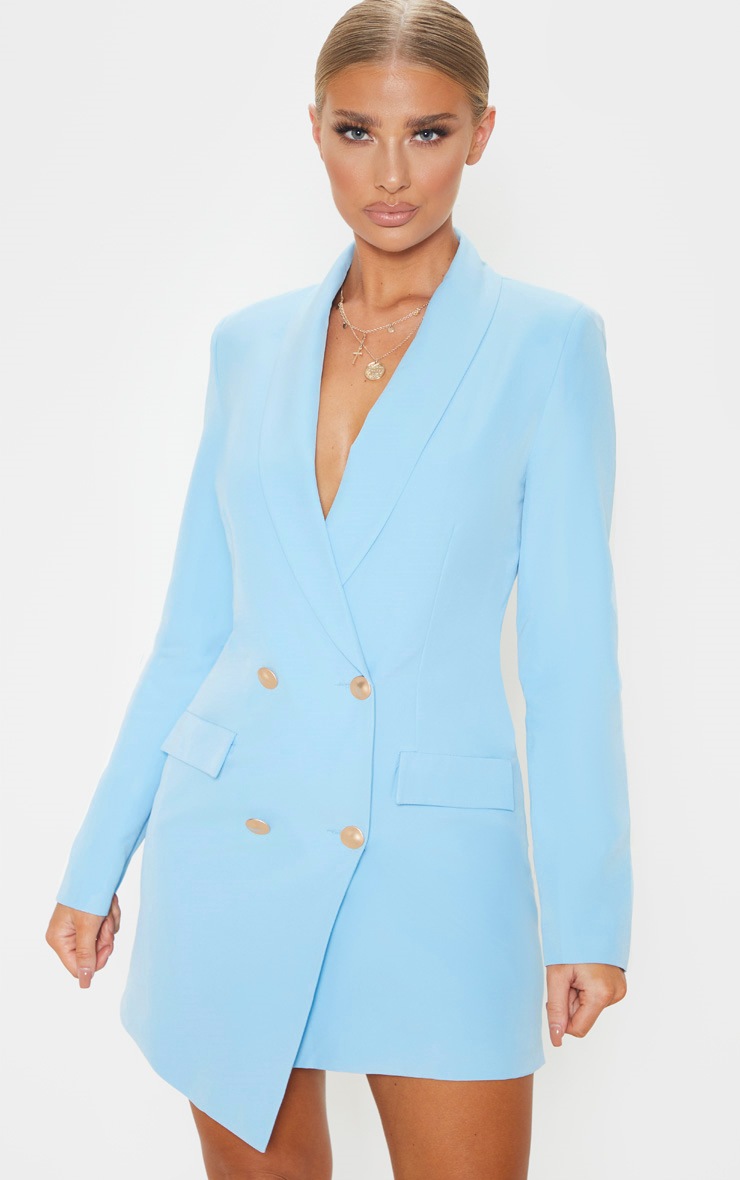 Baby Blue Gold Button Blazer Dress