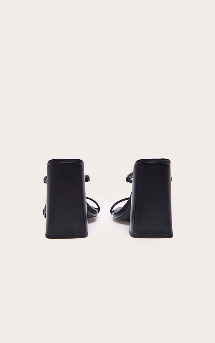 Black Pu Square Toe Double Strap High Block Heel Mules image 3