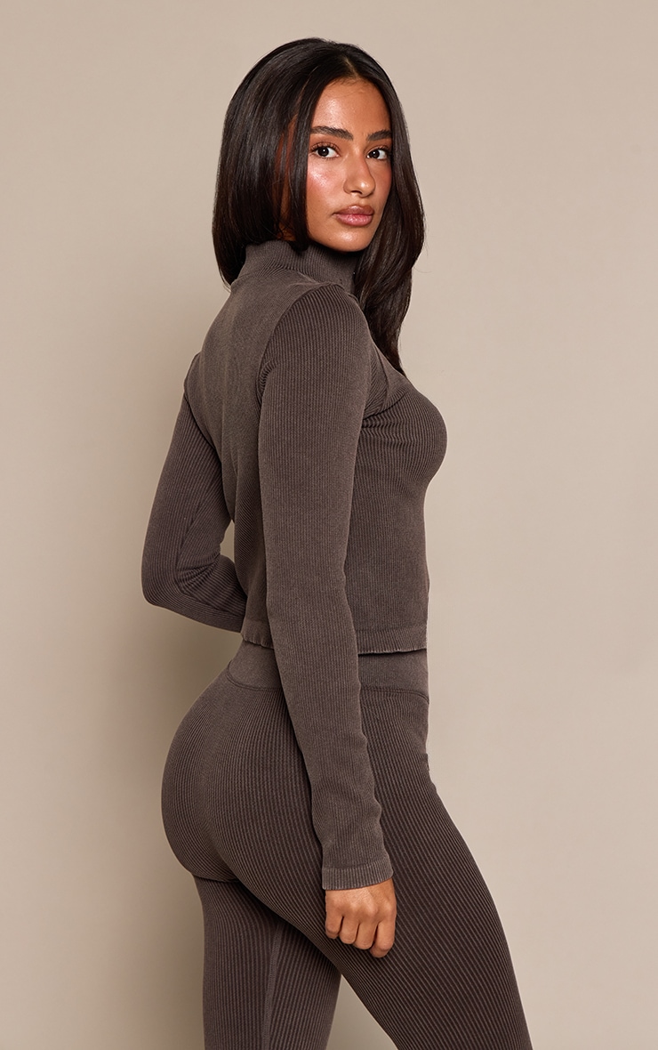 Petite Chocolate Button Up Snatched Rib Top image 2