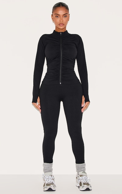 Shape Legging de sport noir froncé à taille haute