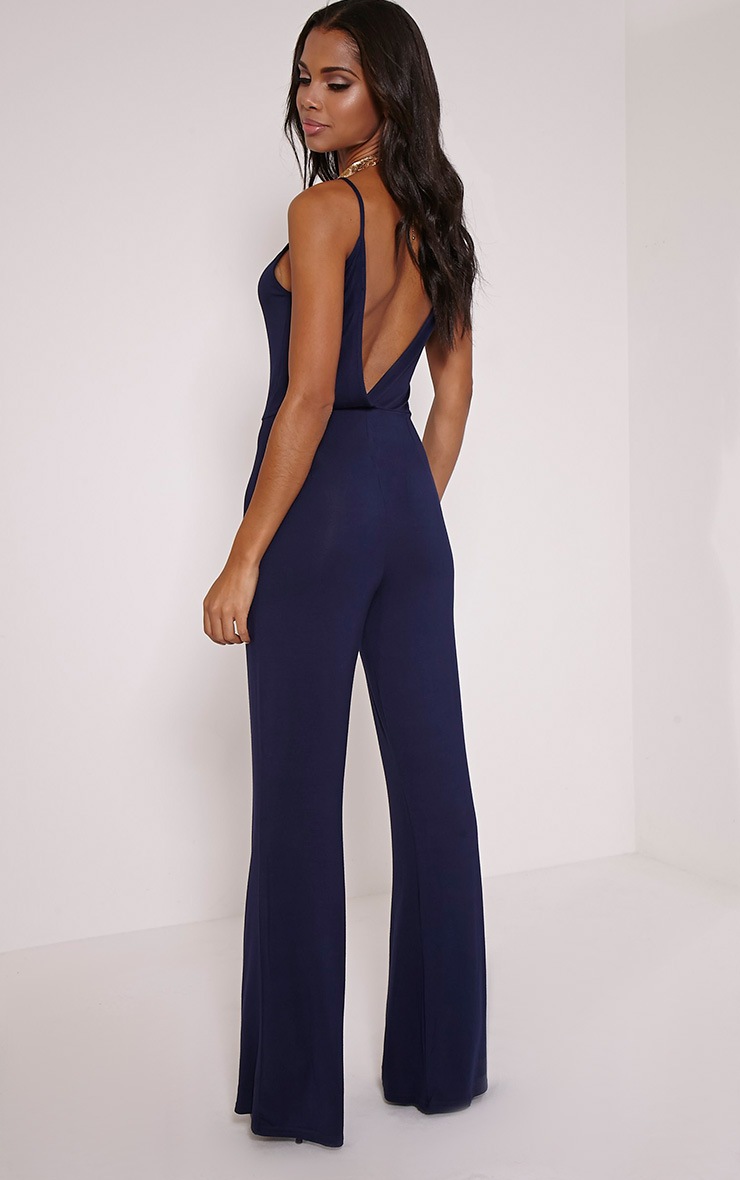 Selma Navy Jersey Wrap Back Jumpsuit PrettyLittleThing