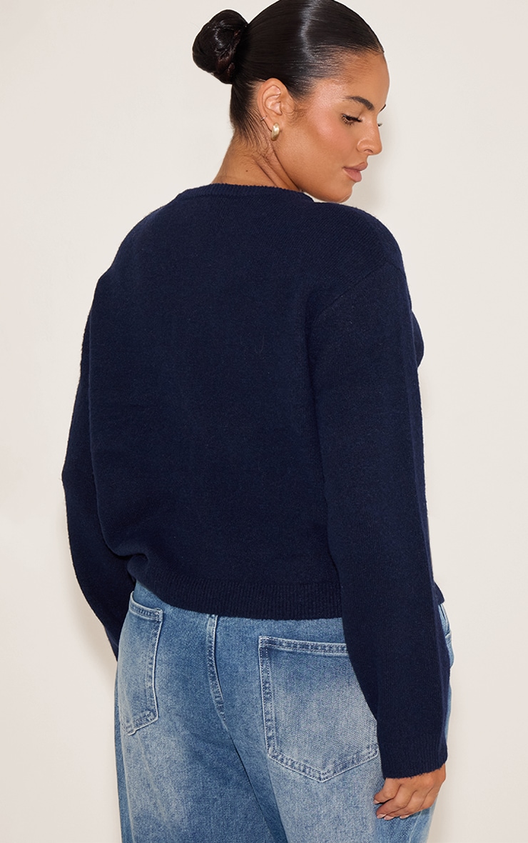 Plus Navy Knit Button Through Cardigan image 2
