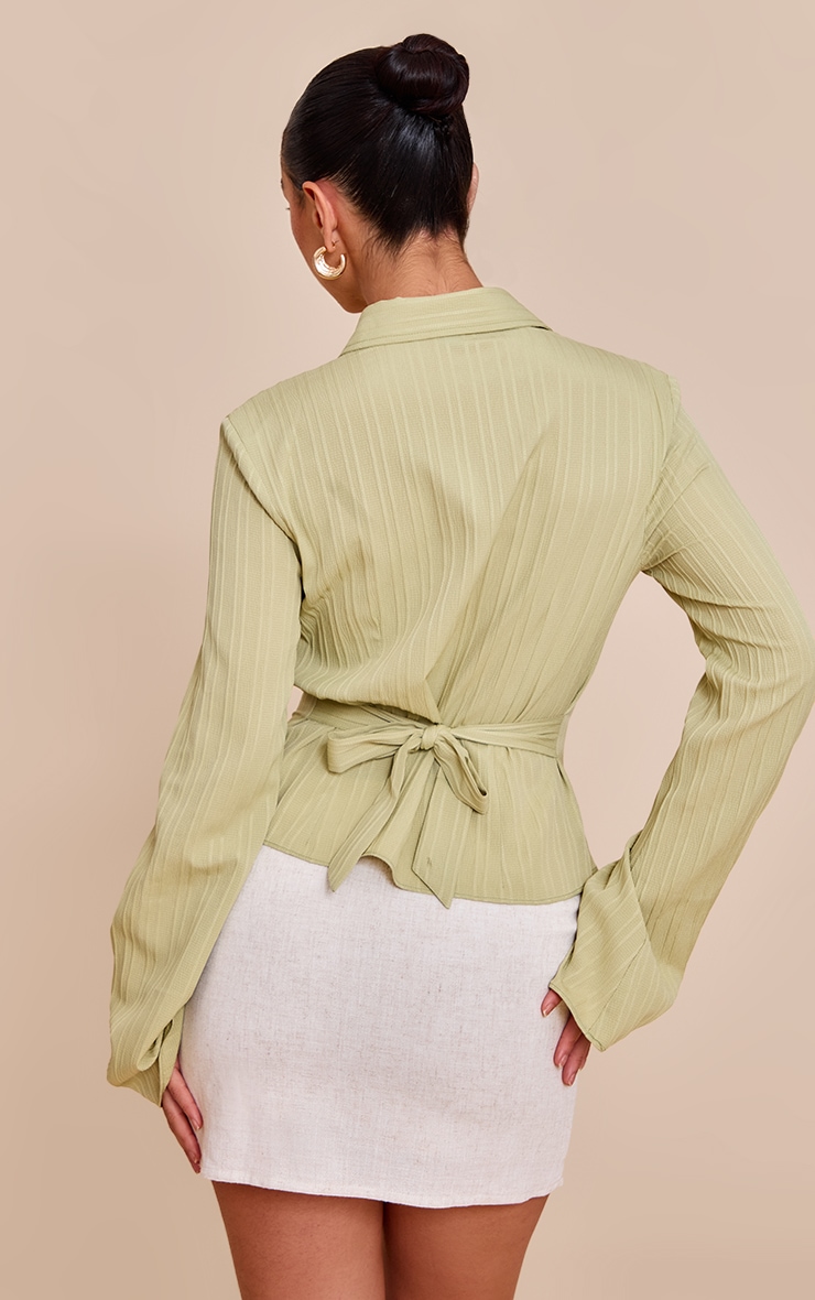 Sage Green Textured Satin Tie Back Shirt image 2