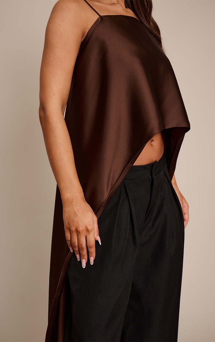 Chocolate Satin Drape Back Top image 4