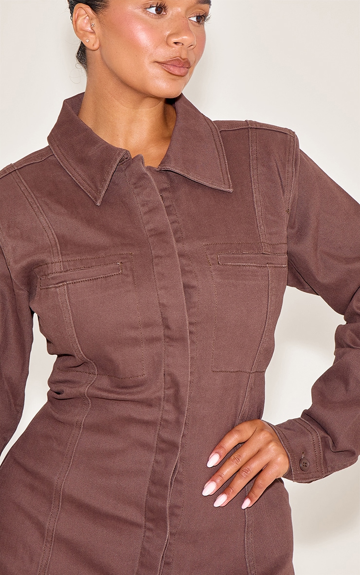Robe mini Sculpt en denim stretch coupe trapèze chocolat image 4
