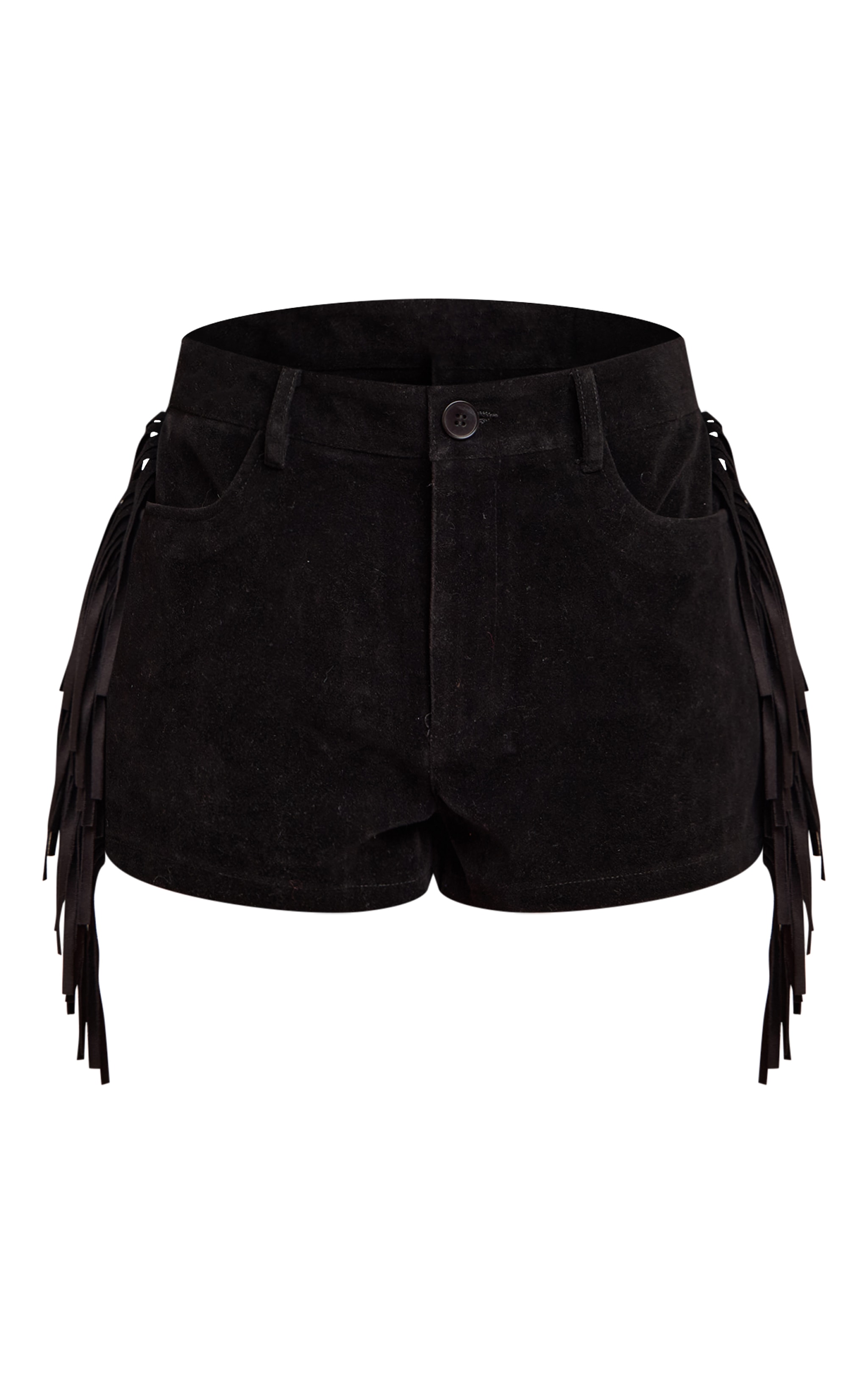 Black Faux Suede Fringe Hot Pants image 6