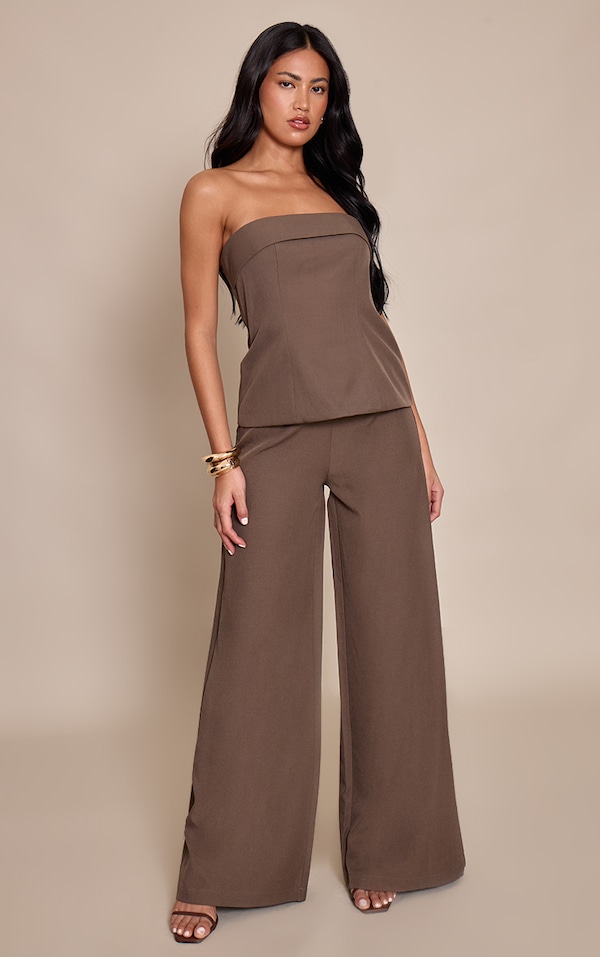 Chocolate Bandeau Tailored Straight Leg Jumpsuit