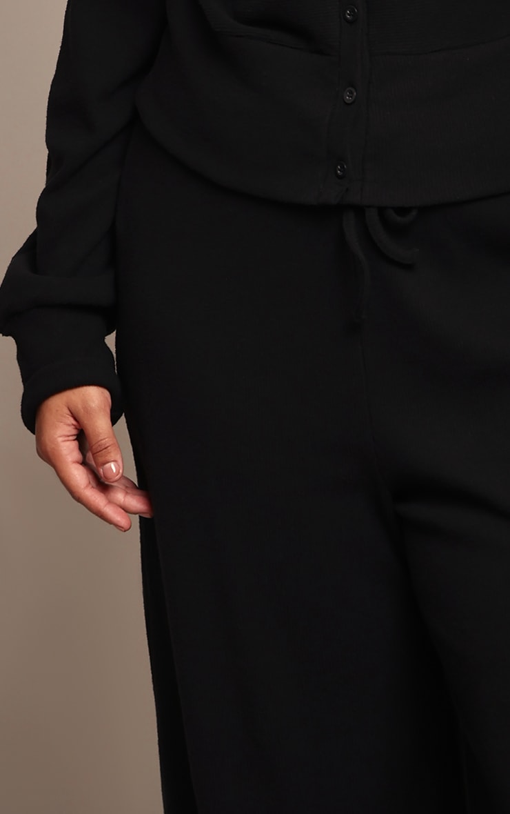Plus Black Soft Ribbed Low Rise Wide Leg Trousers image 4