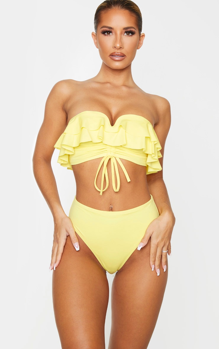 Lemon Frill Ruched Front Bikini Top