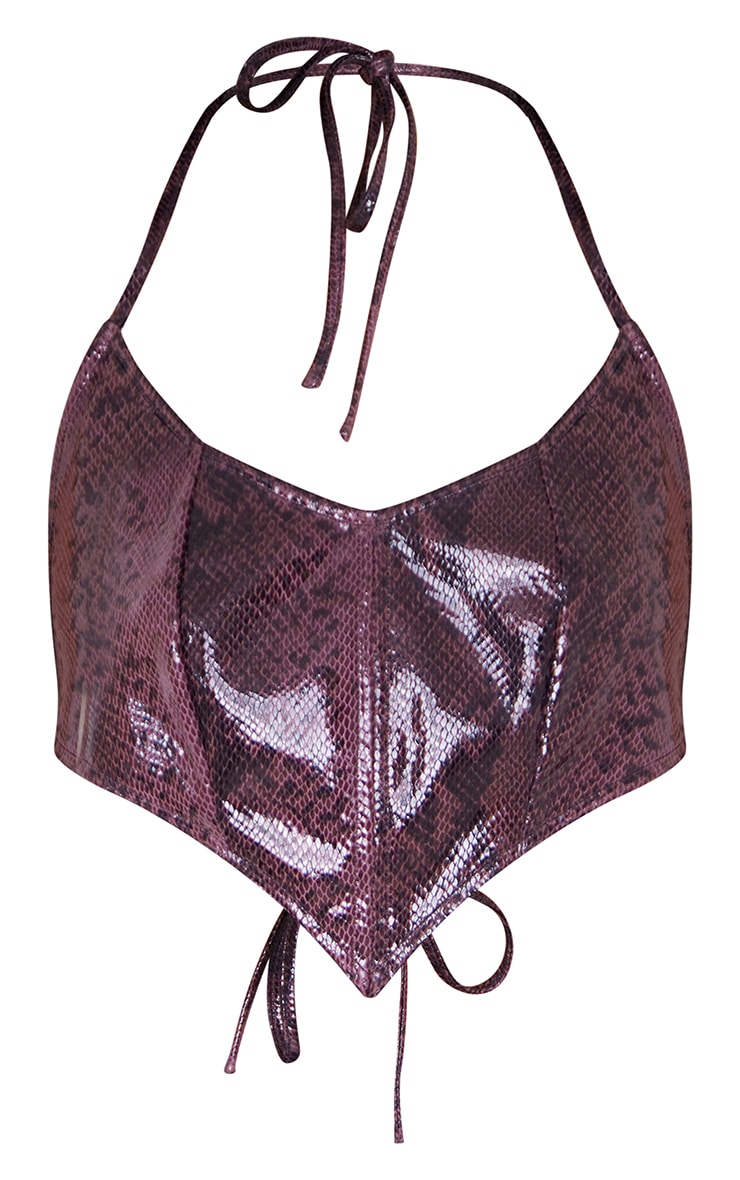 Tall  Chocolate Snake Faux Leather Pointed Corset image 5