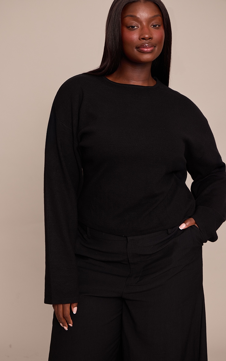 Plus Black Cocoon Sleeve Cinched Long Sleeve T Shirt image 1