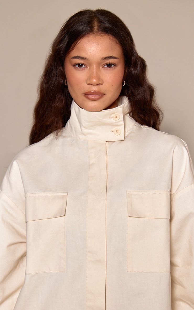 Cream Cotton Funnel Neck Boxy Shirt  image 1