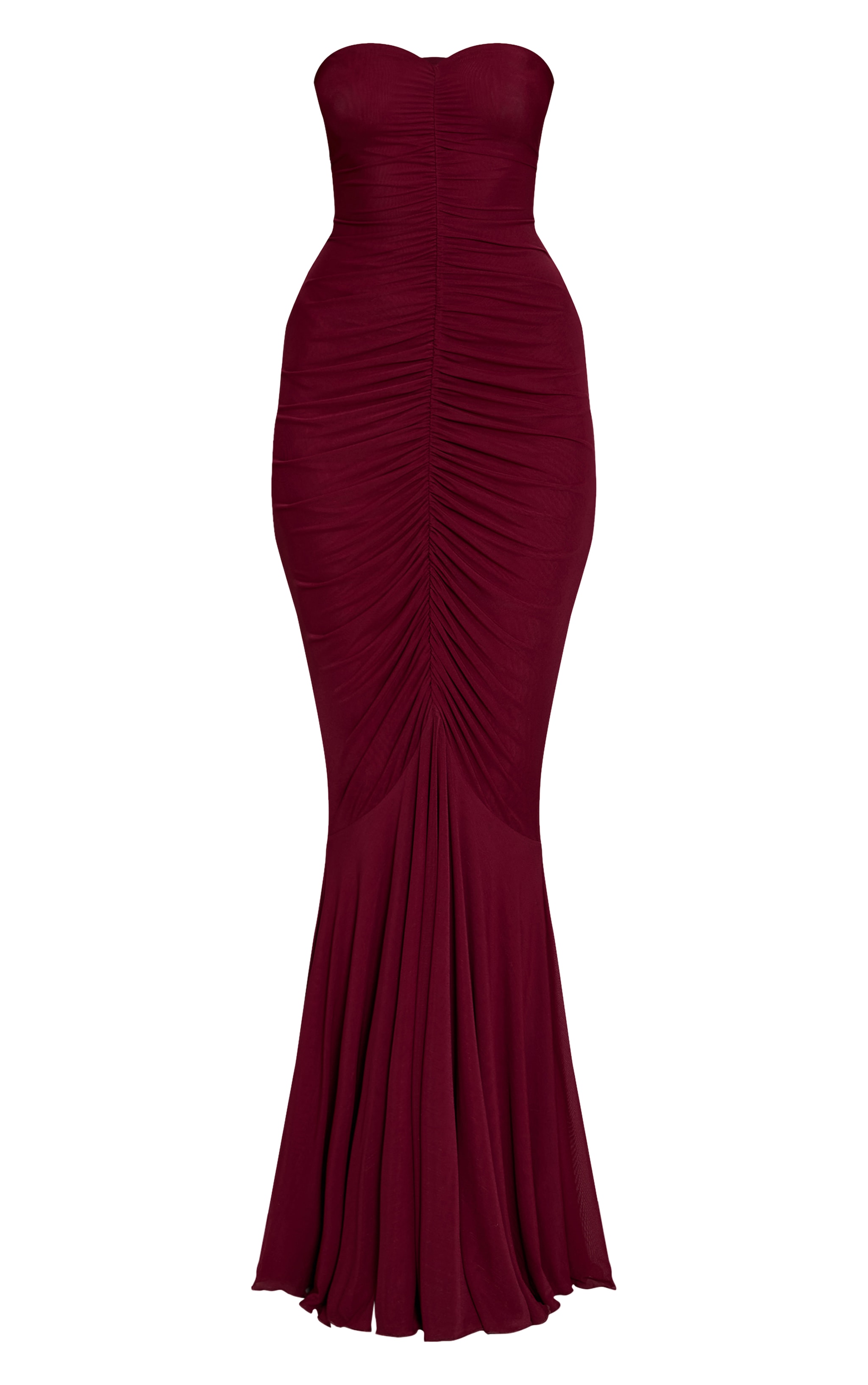 Plum Mesh Bandeau Ruched Detail Maxi Dress image 5