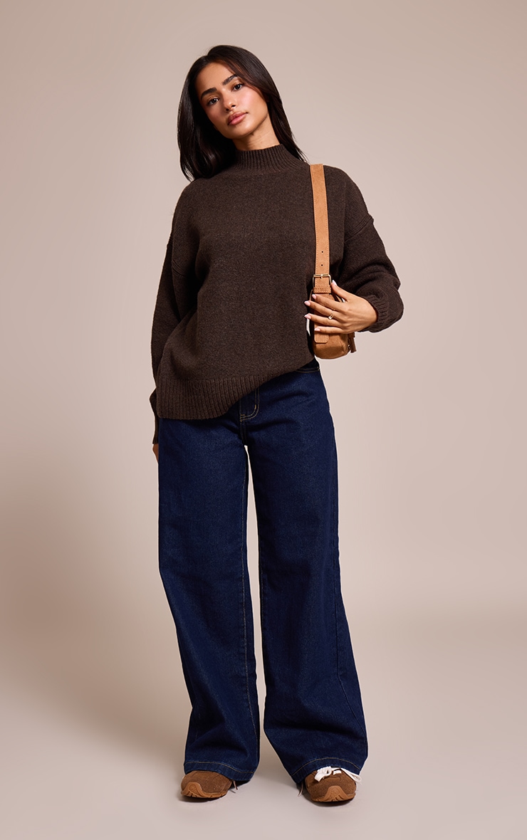 Petite Chocolate Knit Oversized Polo Neck Sweater image 3