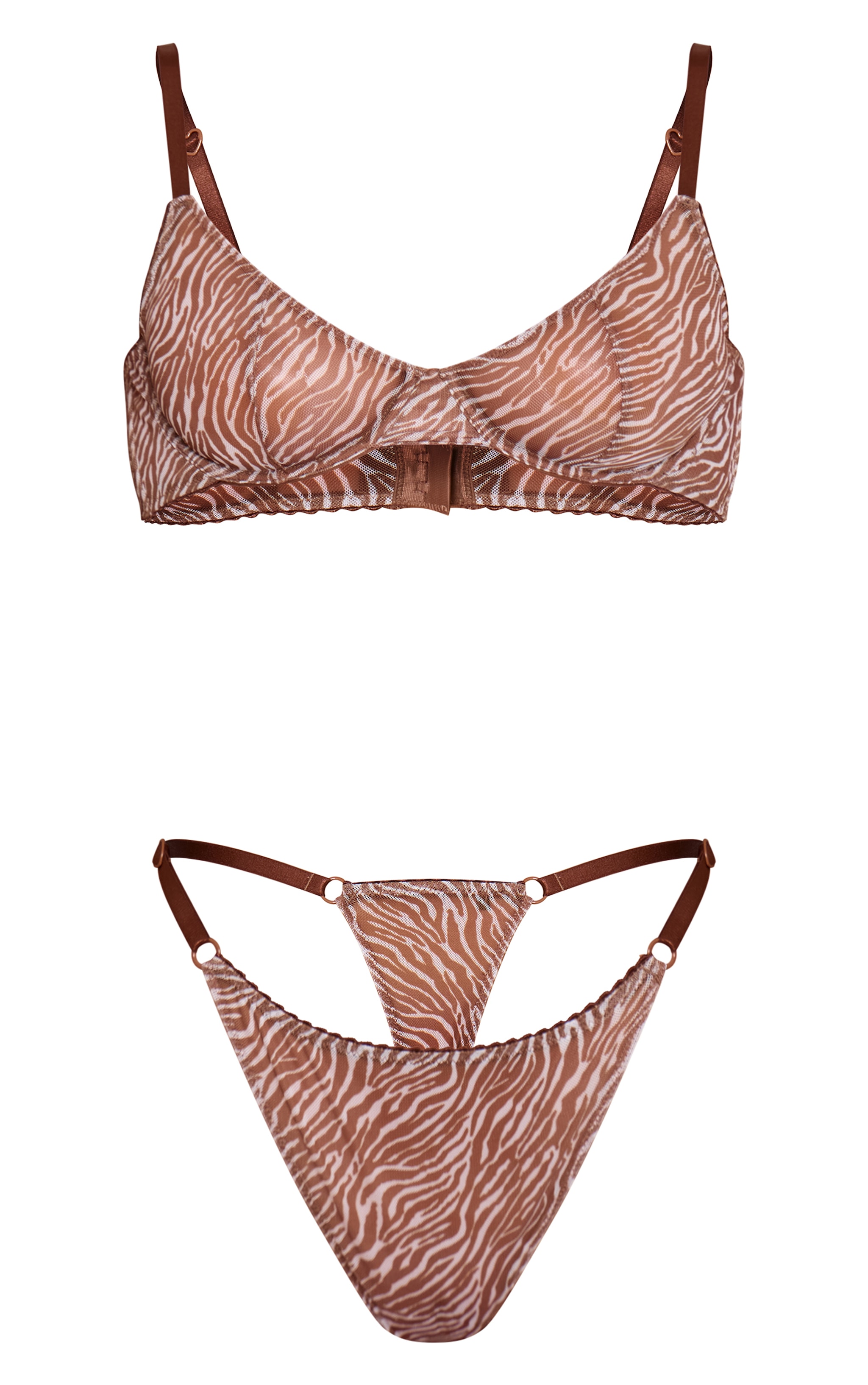 Zebra Chocolate Print Mesh Underwire Bra and Panties Set image 5