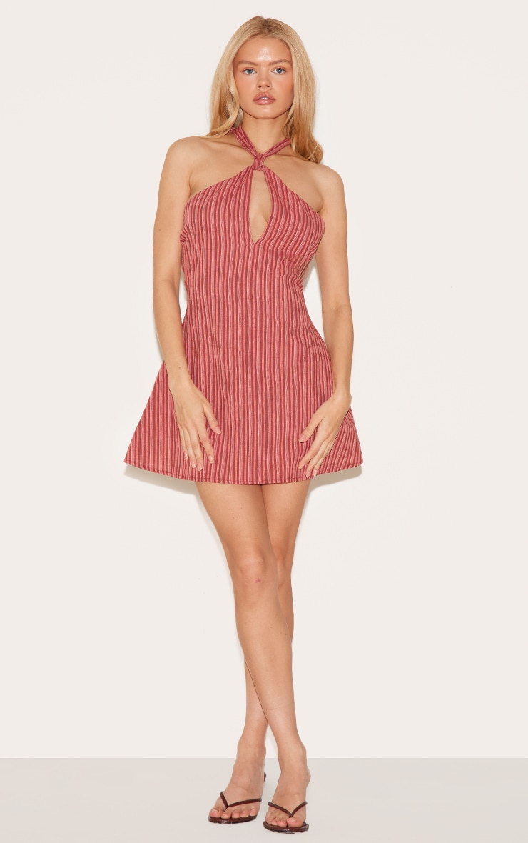 Robe droite rouge à rayures et dos nu image 3
