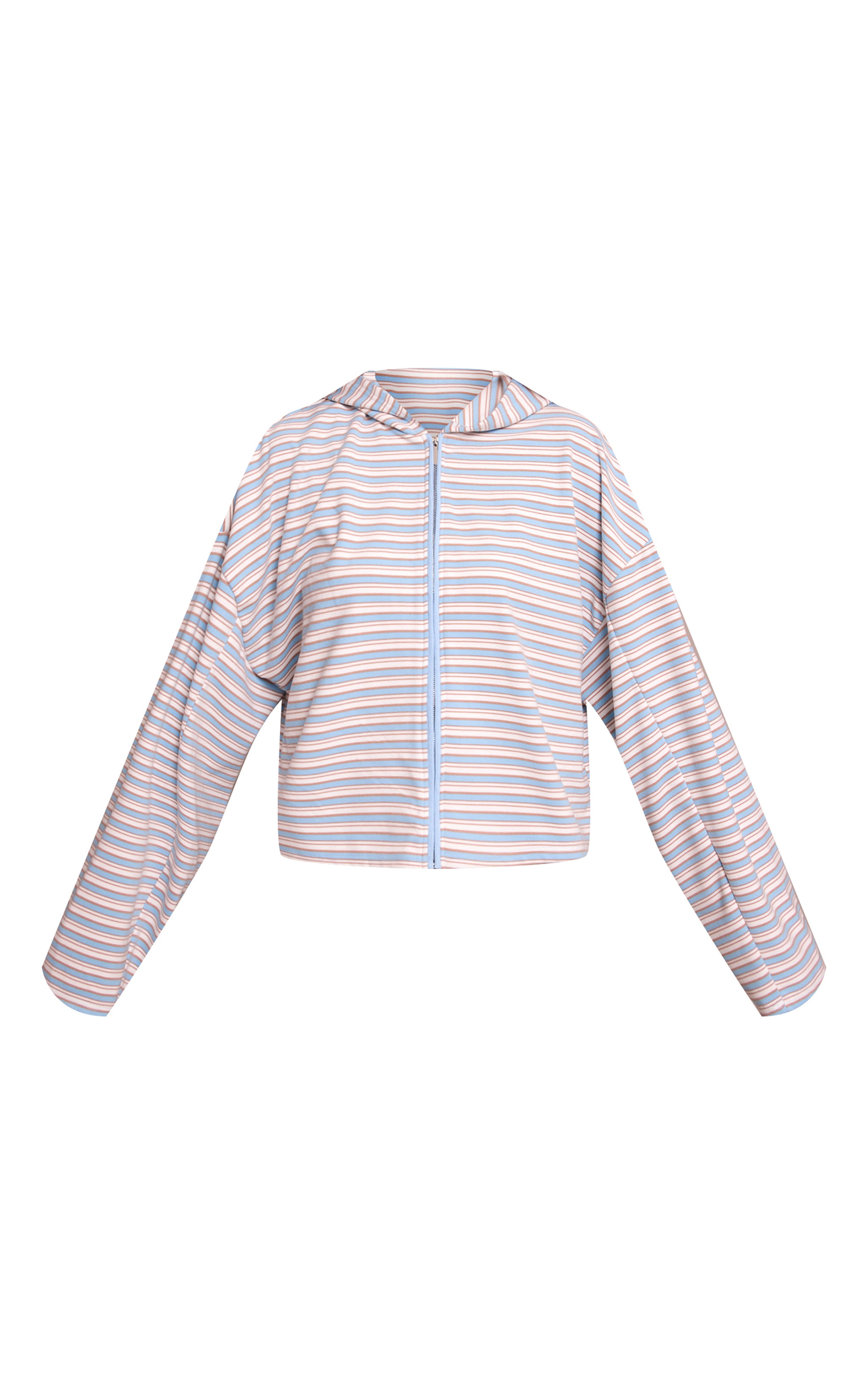 Light Blue Striped Soft Fleece Zip Up Hoodie image 5