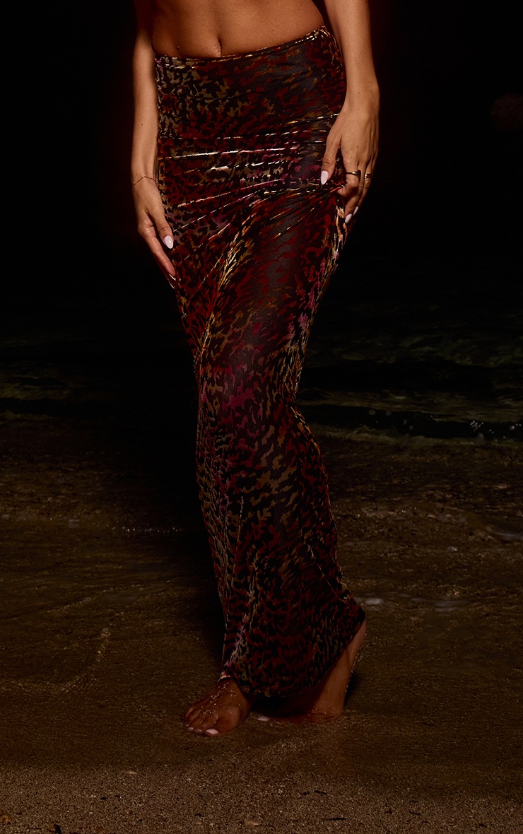 Multi Animal Print Devore Maxi Skirt image 2