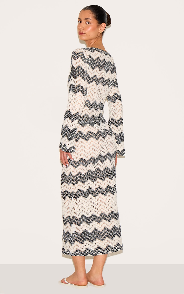 Tall Black Striped Plunge Neck Fitted Midaxi Dress image 2
