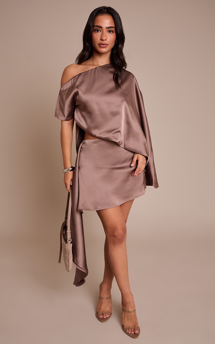 Petite Mushroom Satin Asymmetric Mini Skirt